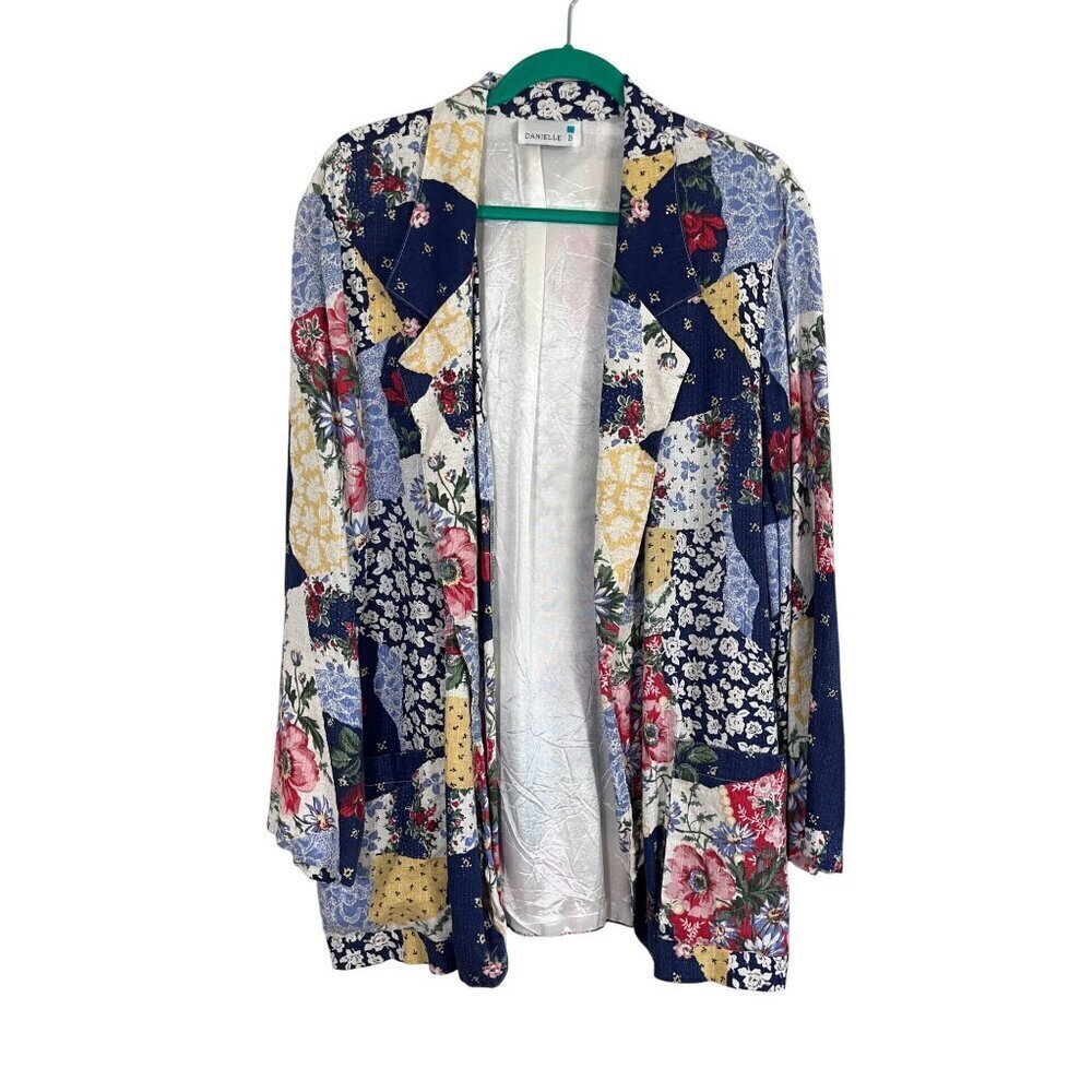 Danielle B Floral Patchwork Jacket 1X Blue Cottagecore Artsy Western Preppy 80s